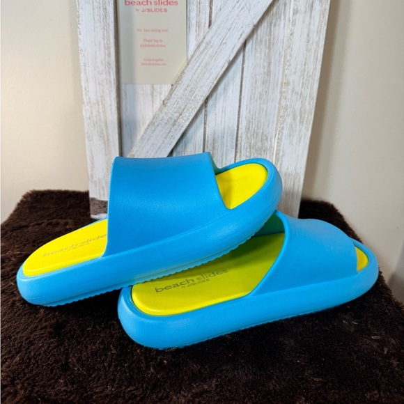 J SLIDES, SQUISH Turquoise/Yellow EVA Size 8 and 10 New in box - Picture 9 of 9